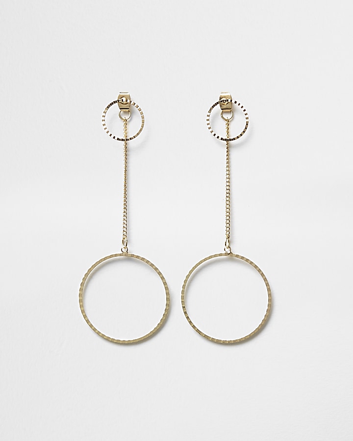 Gold tone hoop drop front and back earrings