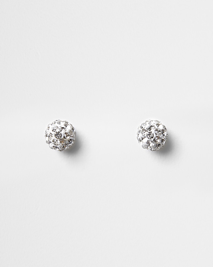 Silver tone diamante encrusted stud earrings