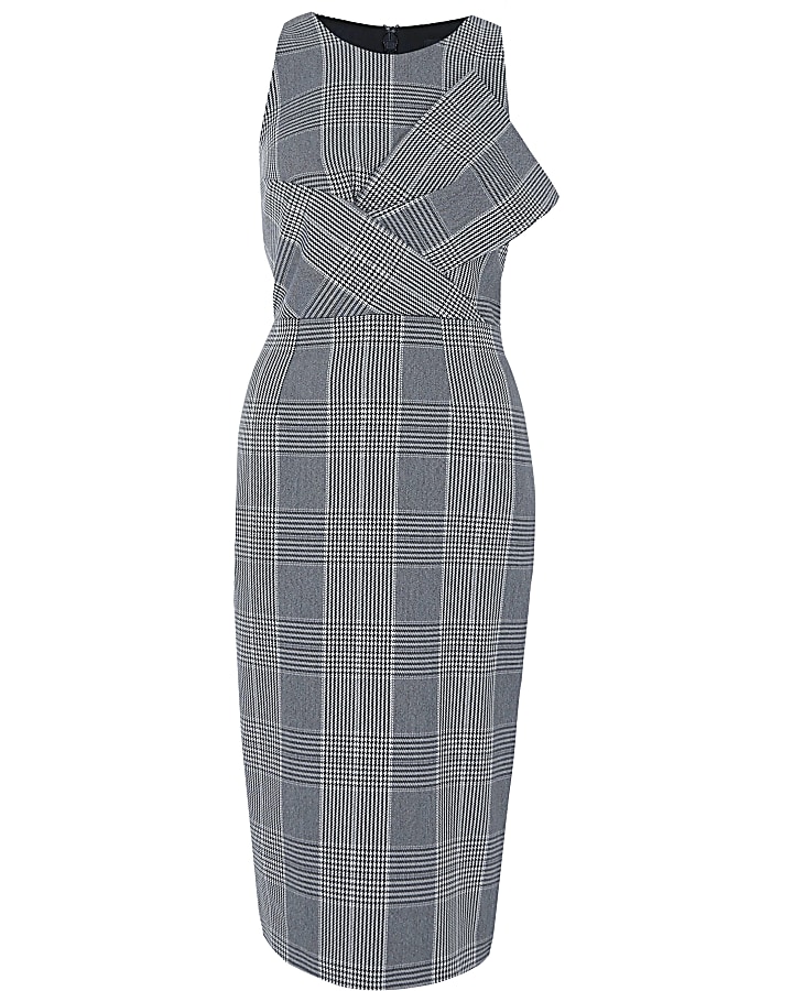Grey check bow front bodycon dress