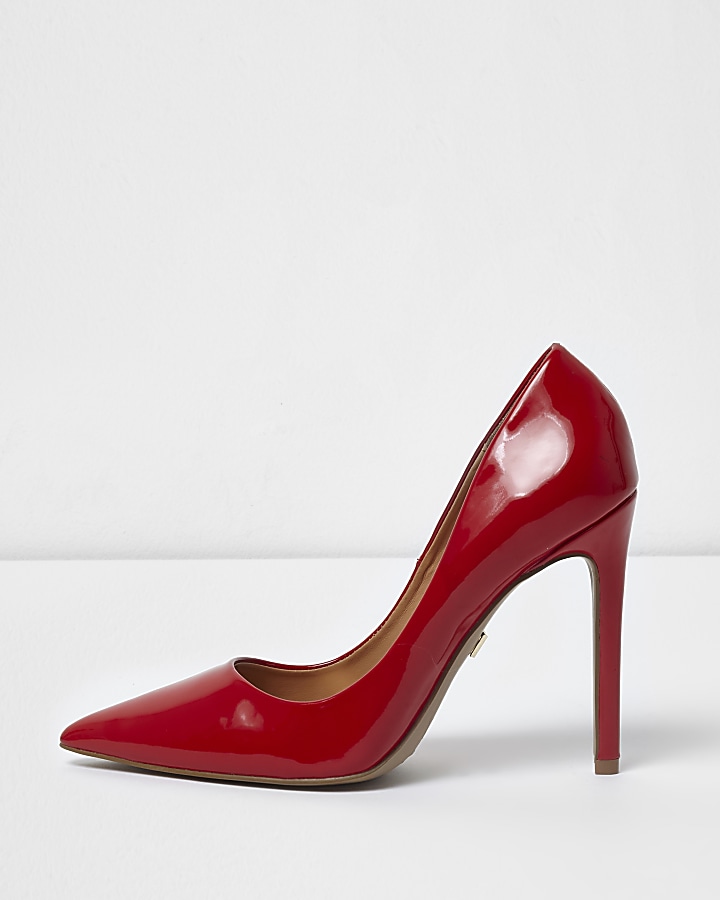 Red patent court shoes