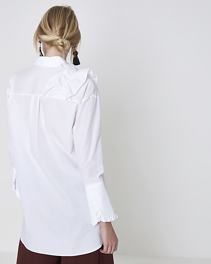 White frill front long sleeve shirt