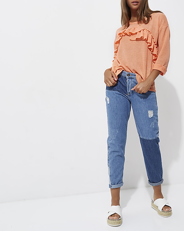 Coral orange frill front top