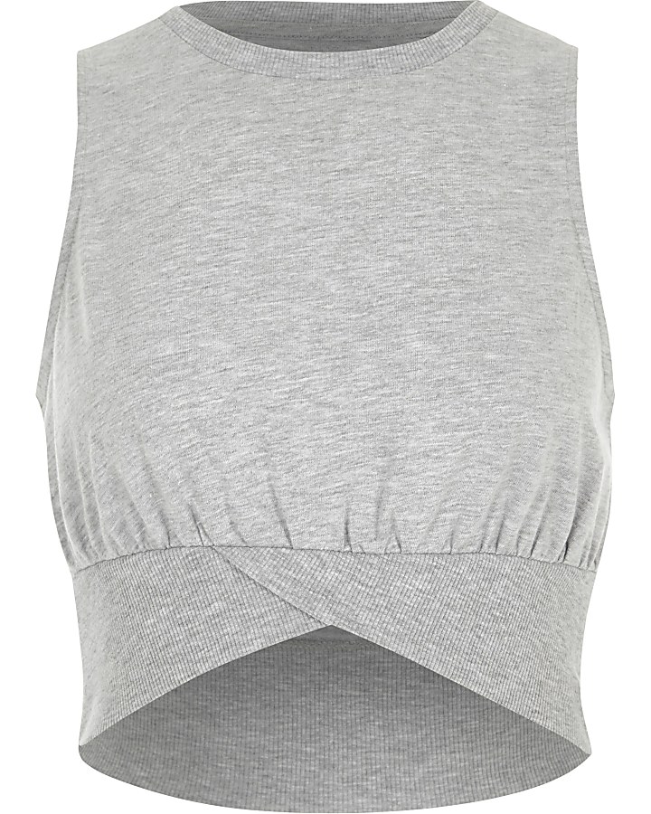 Marl grey sleeveless rib crop top