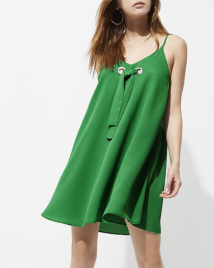 Bright green tie front slip dress