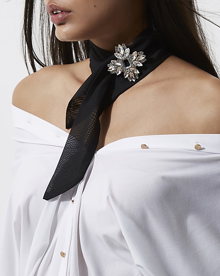 Black jewel embellished tie choker