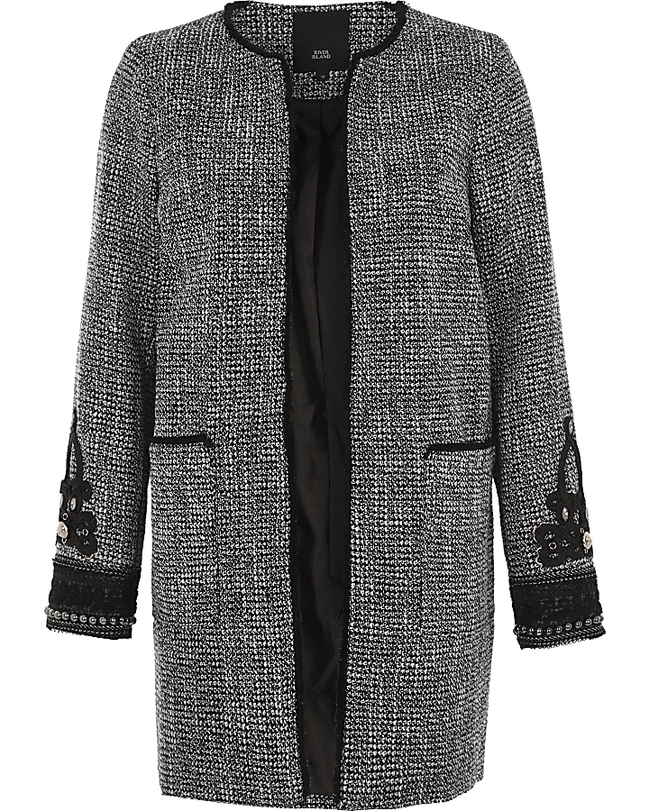 Black tweed embroidered cuff coat