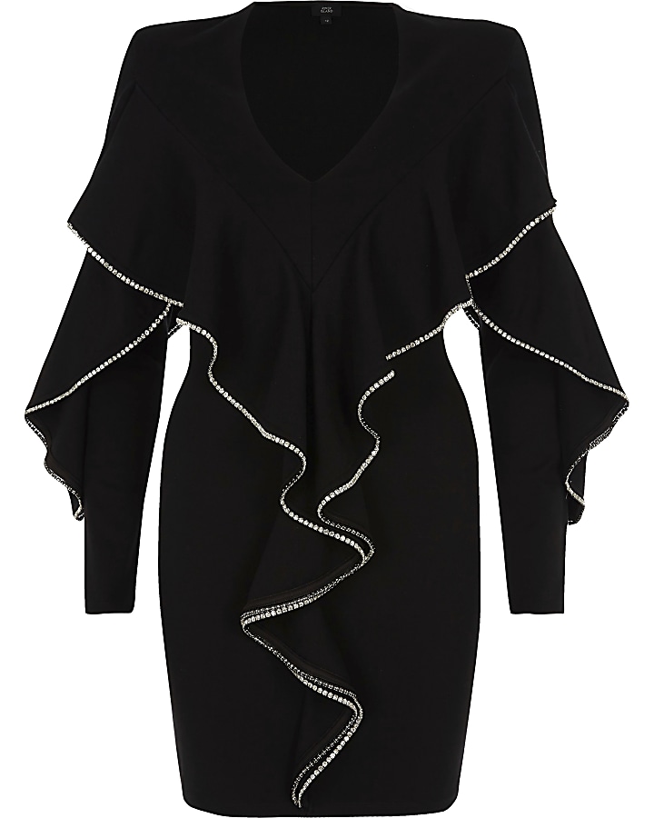 Black RI Studio embellished frill dress