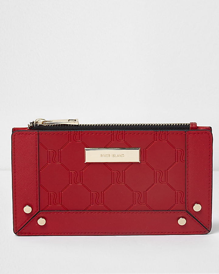 Red embossed slim purse