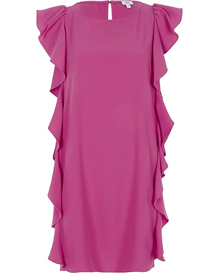 Bright pink frill side sleeveless swing dress