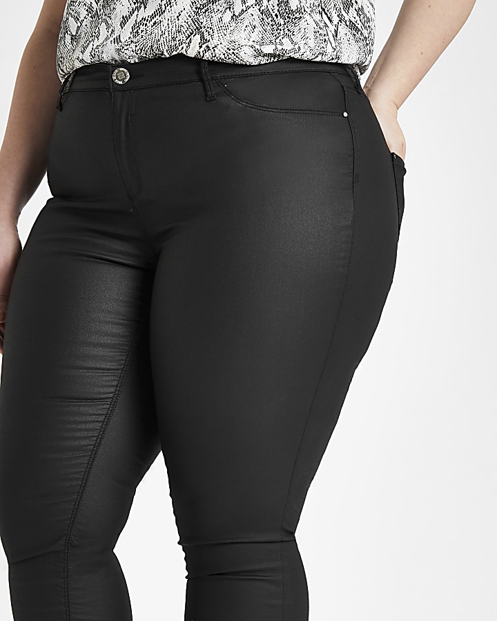 Plus black coated Molly mid rise jeggings
