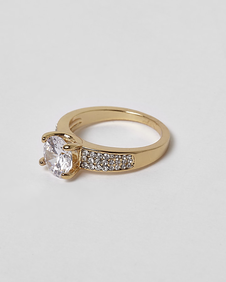 Cubic zirconia gold tone jewel ring