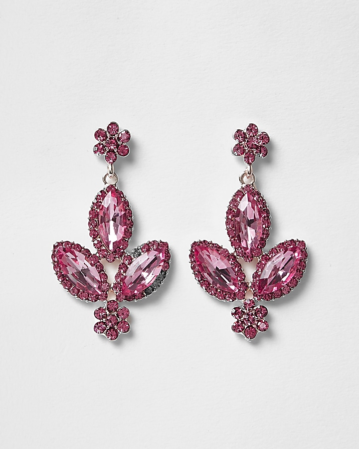 Pink gem dangle earrings