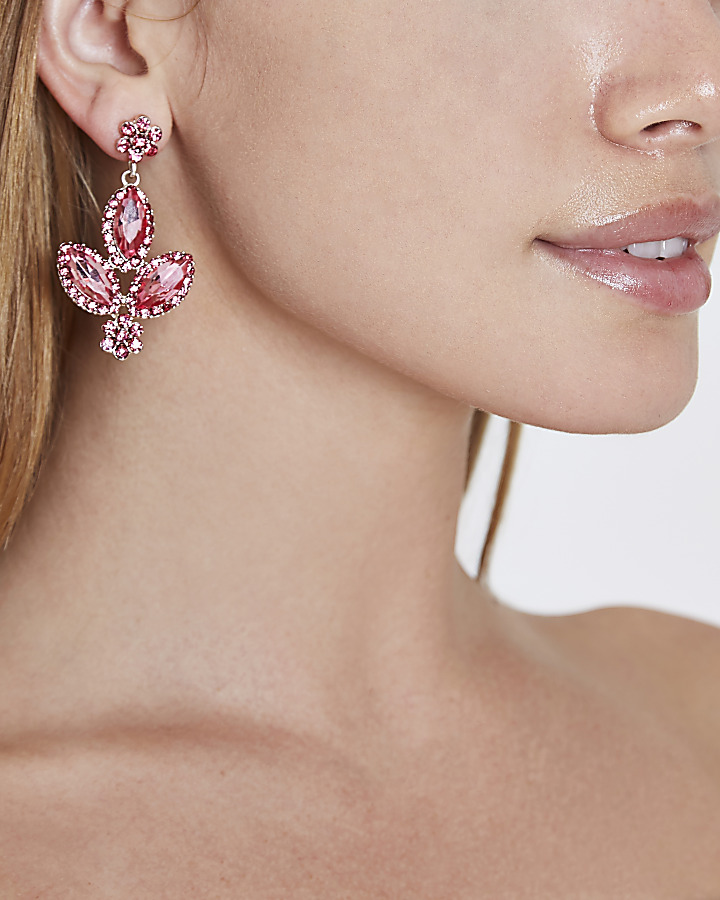 Pink gem dangle earrings