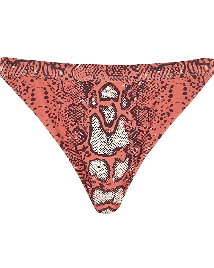 Coral snakeskin print chain bikini bottoms
