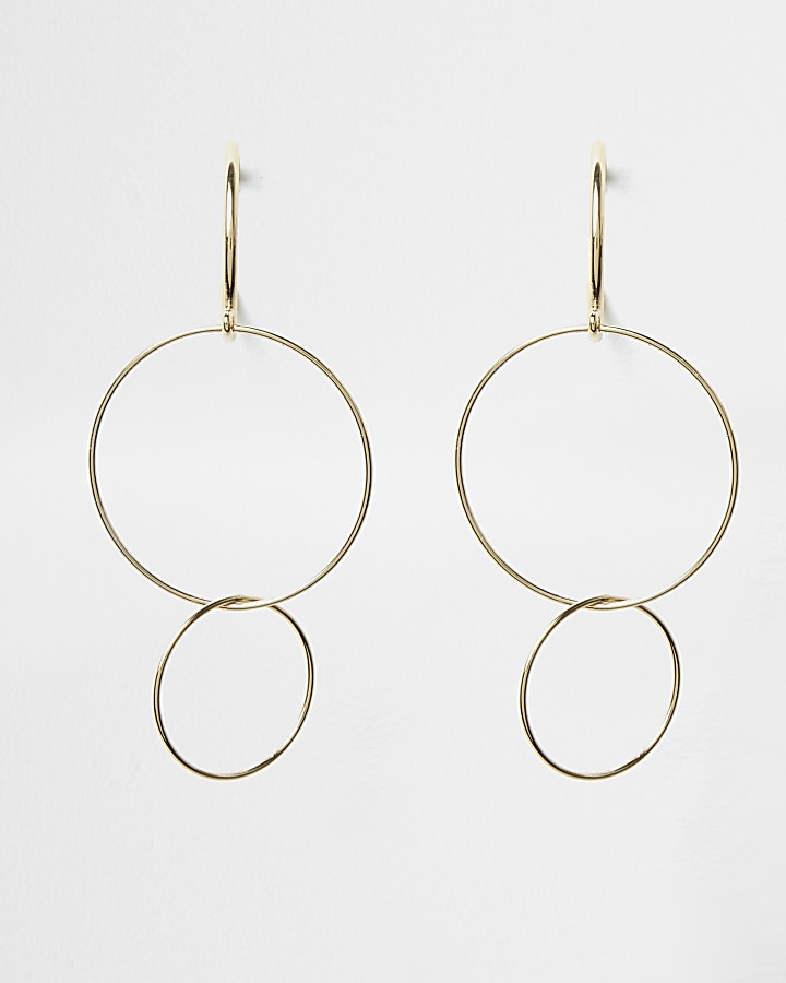 Gold tone triple hoop drop earrings