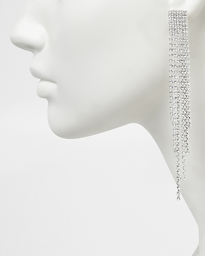 Silver tone diamante pave drop earrings