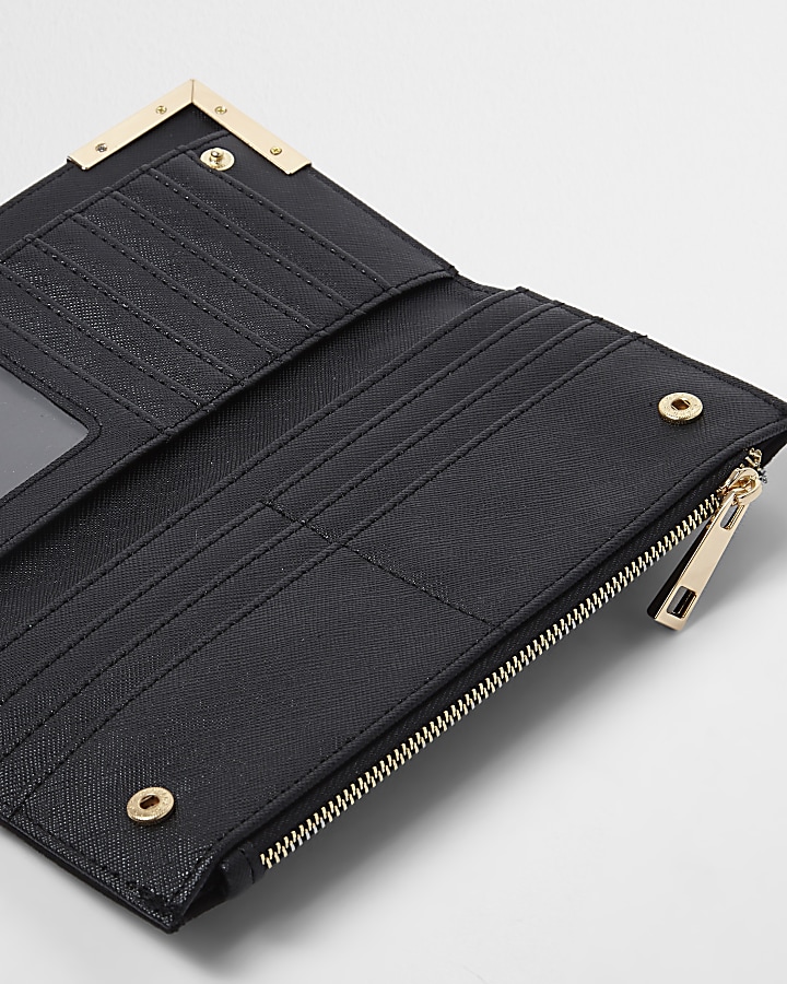 Black glitter gold tone corner foldout purse