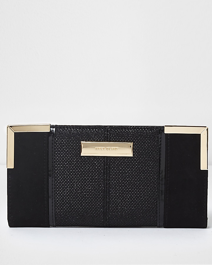 Black glitter gold tone corner foldout purse