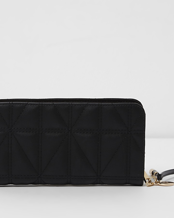 Black quilted mixed texture foldout purse