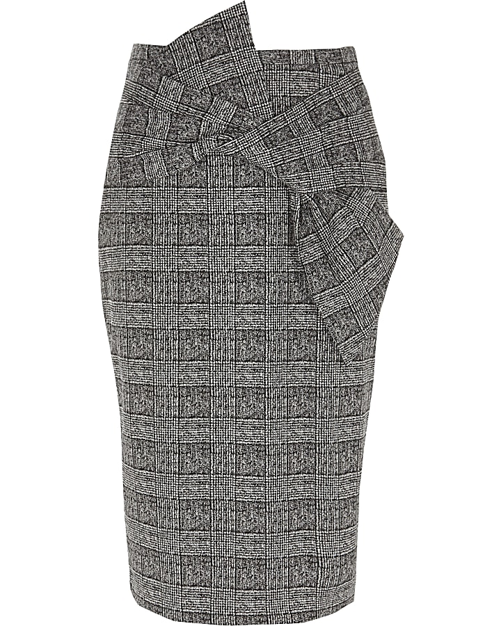 Black check bow front pencil skirt