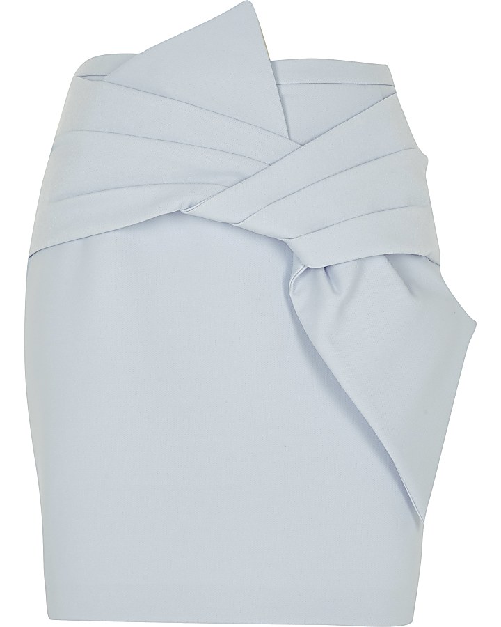Blue bow front mini skirt