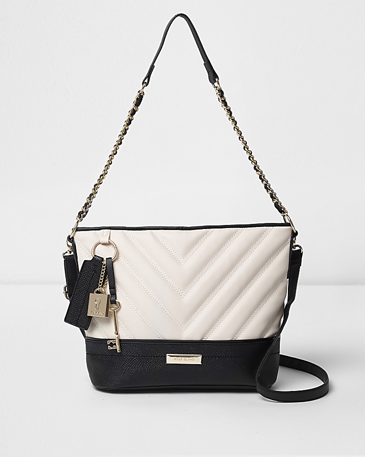 Black quilted chain bucket bag