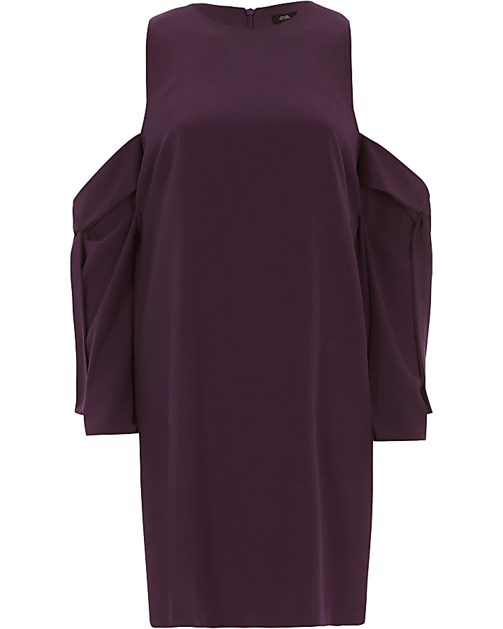 Purple cold shoulder swing dress