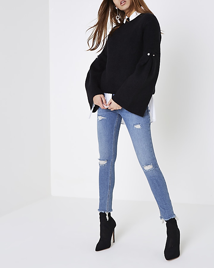 Mid blue ripped Alannah relaxed skinny jeans