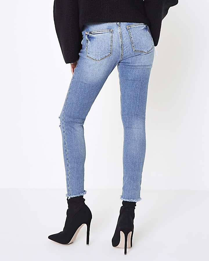 Mid blue ripped Alannah relaxed skinny jeans