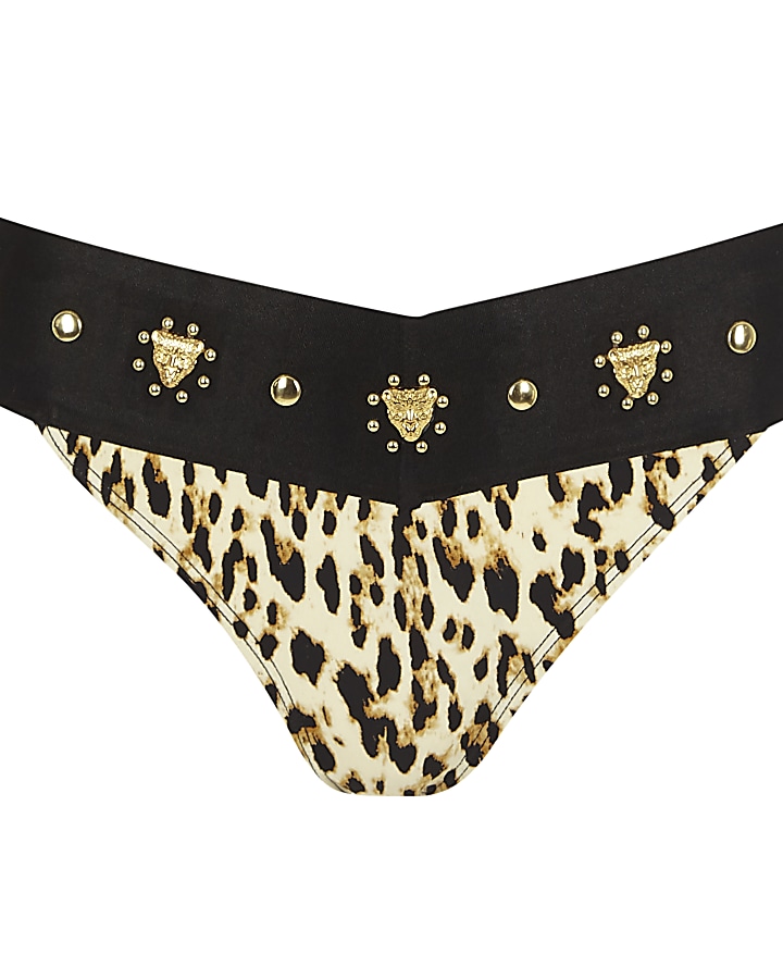 Brown leopard studded bikini bottoms