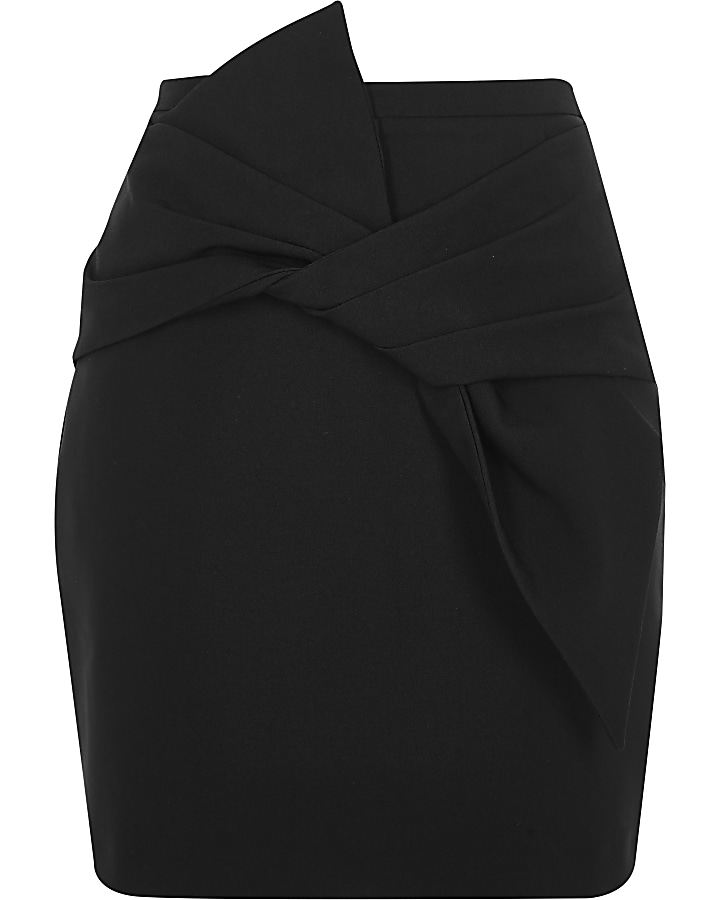 Black bow front mini skirt