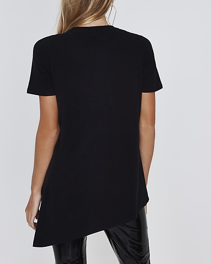 Black ruched asymmetric T-shirt