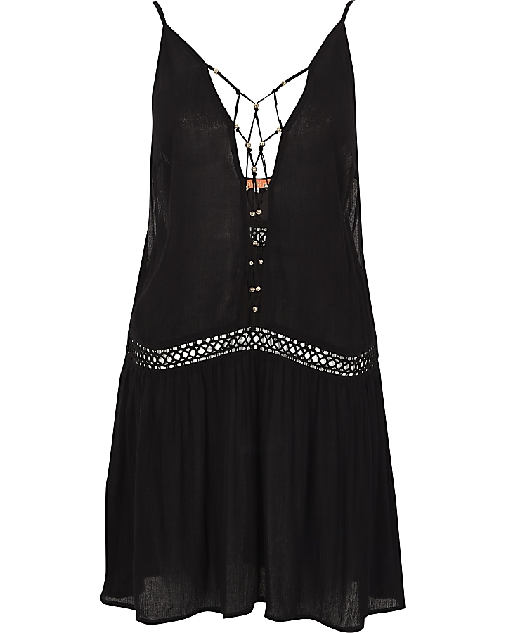 Black cami lattice insert beach dress