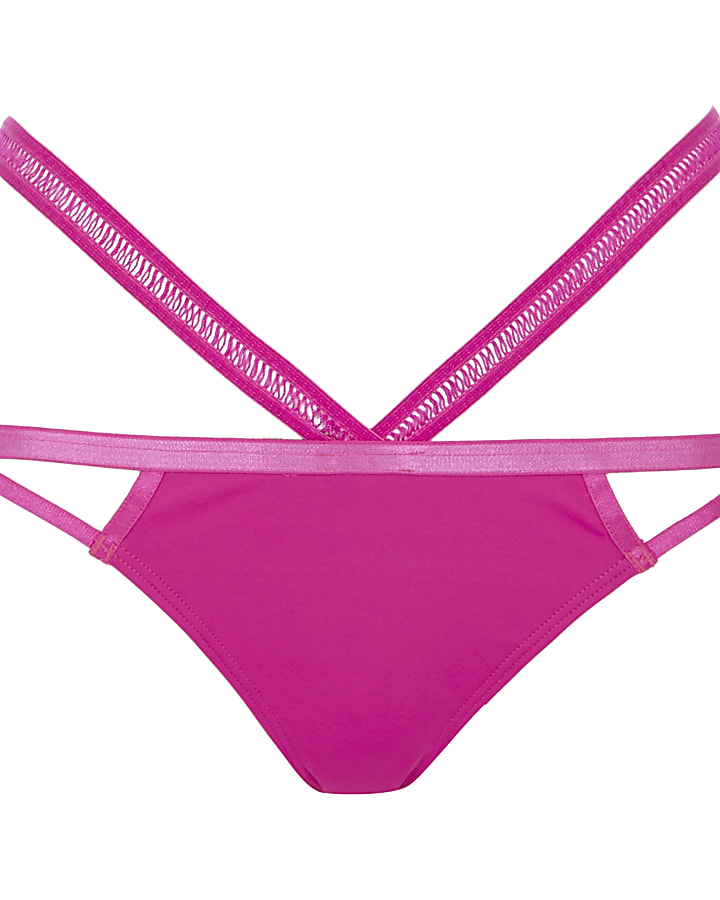 Pink strappy bikini bottoms