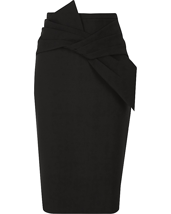 Black bow detail pencil skirt