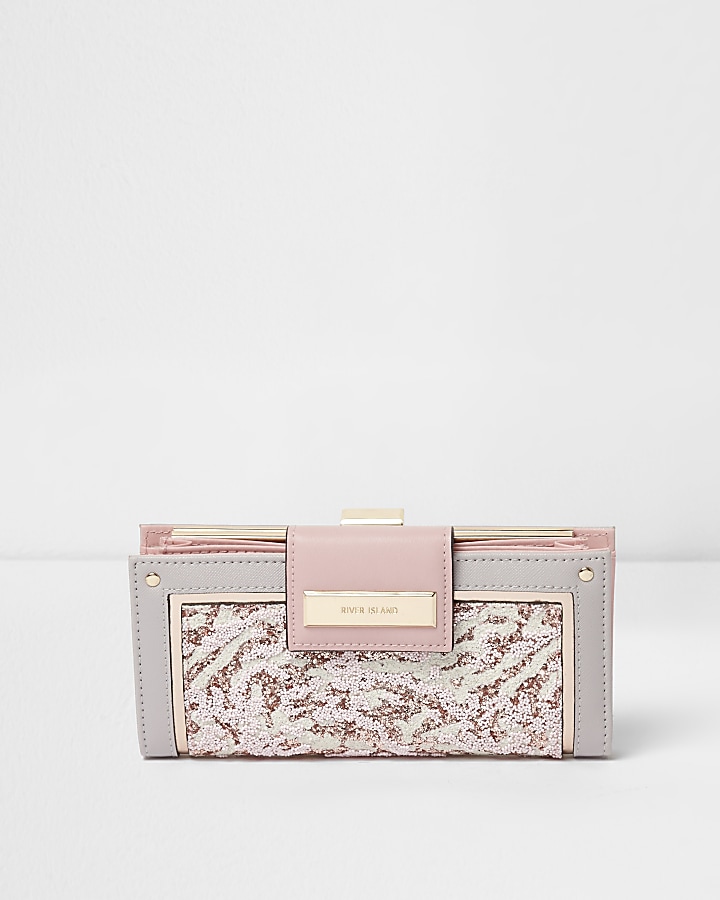 Pink tab over glitter slim purse
