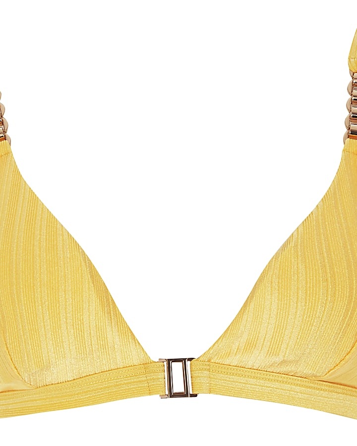 Yellow chain triangle clip front bikini top
