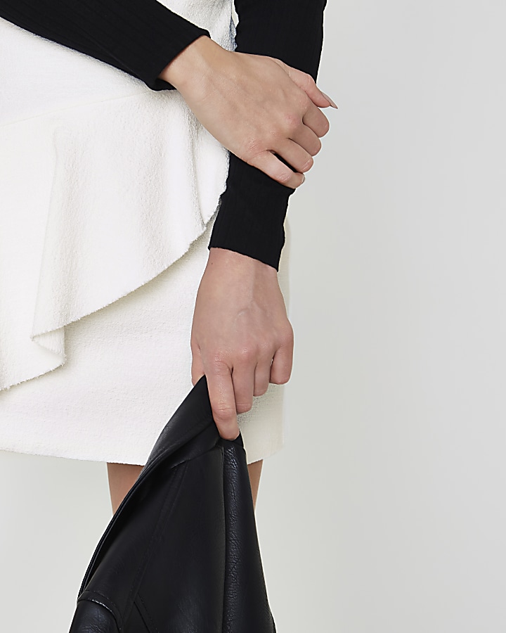 White aymmetric frill front mini skirt