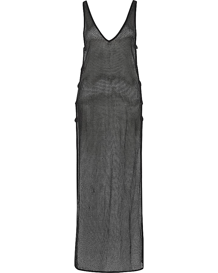 Black mesh ring side maxi beach dress