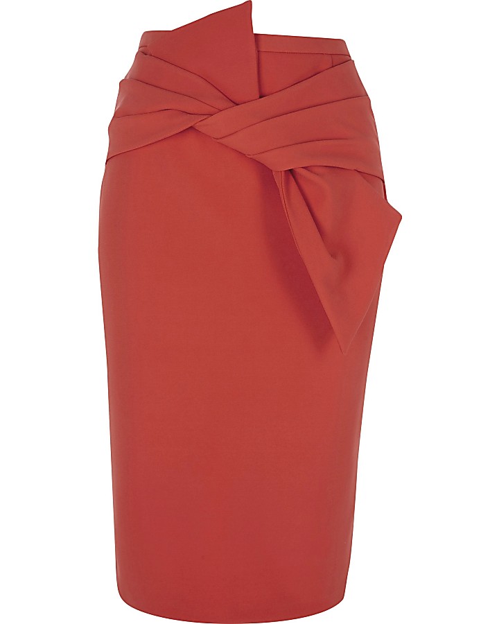 Red bow front pencil skirt