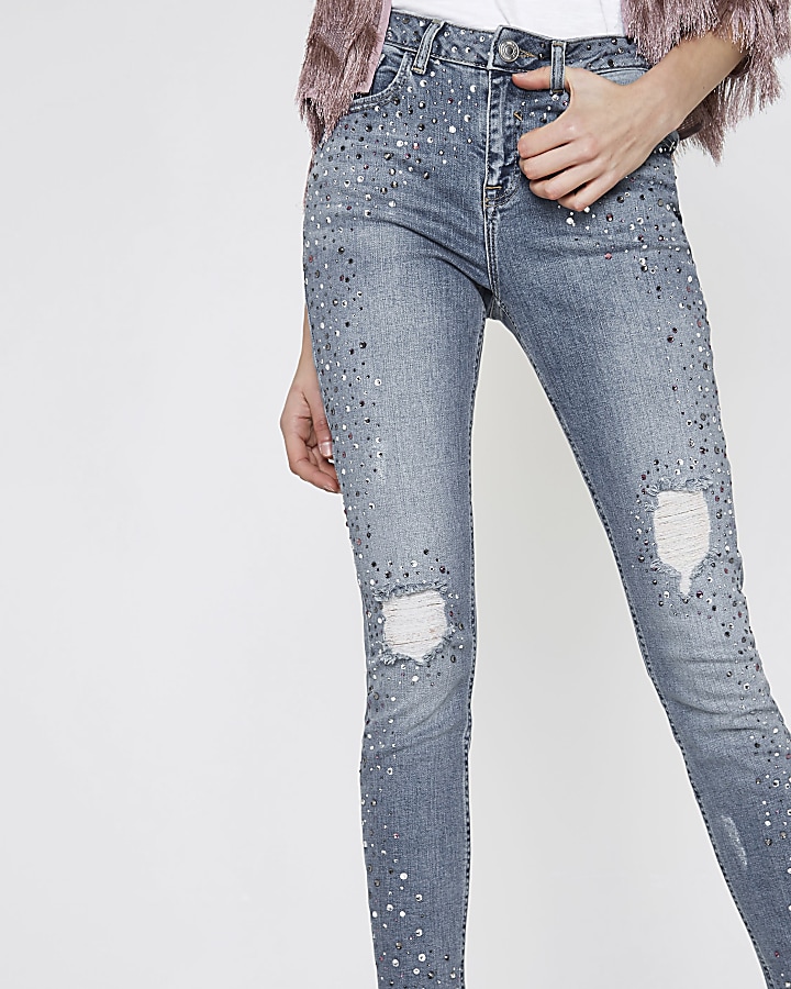 Mid blue studded Alannah relaxed skinny jeans