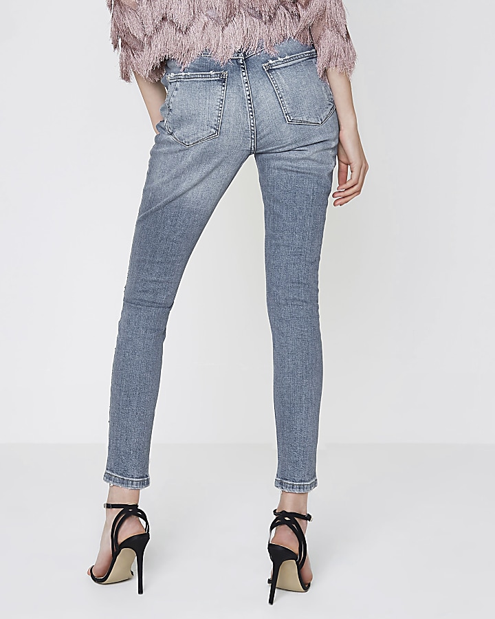 Mid blue studded Alannah relaxed skinny jeans