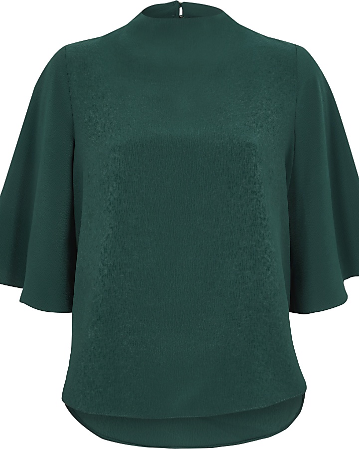 Teal green high neck cape sleeve top