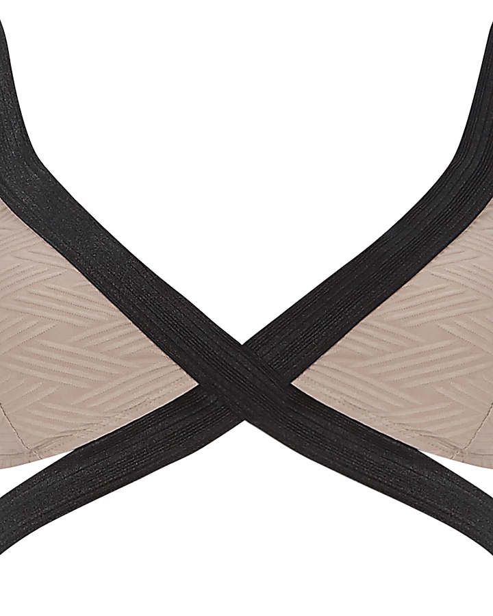 Beige textured strappy triangle bikini top