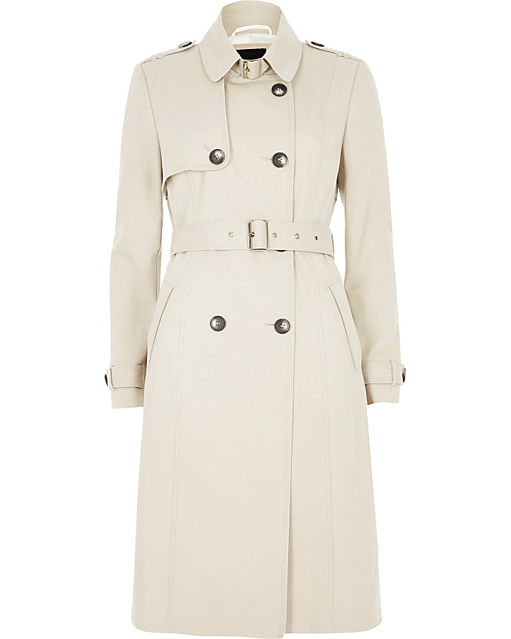 Cream belted trench coat