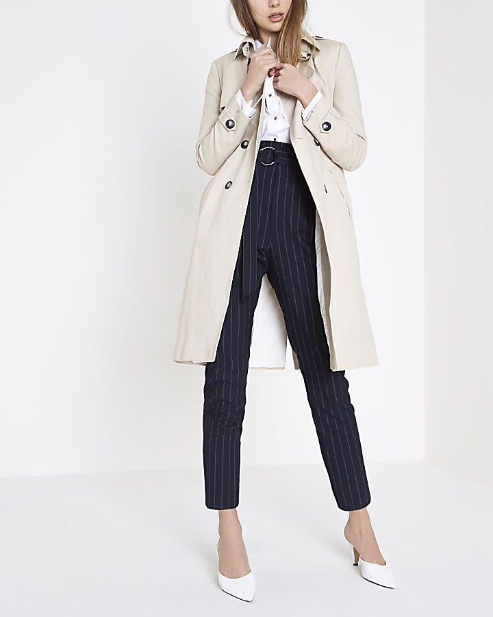 Cream belted trench coat