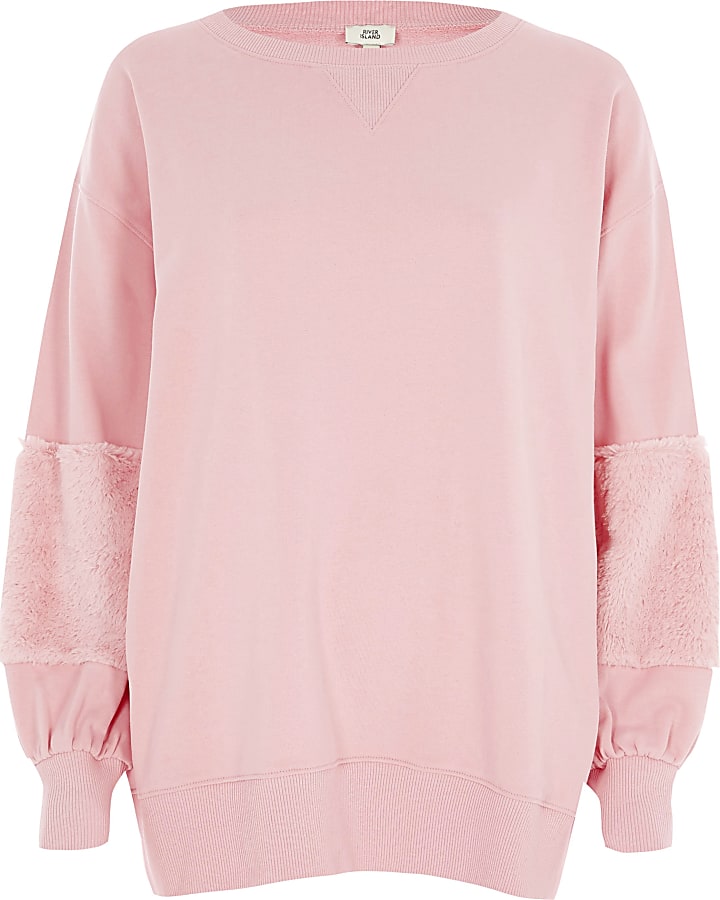 Pink faux fur sleeve sweatshirt