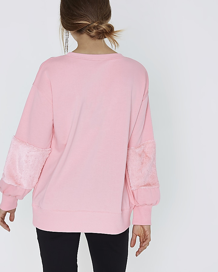 Pink faux fur sleeve sweatshirt