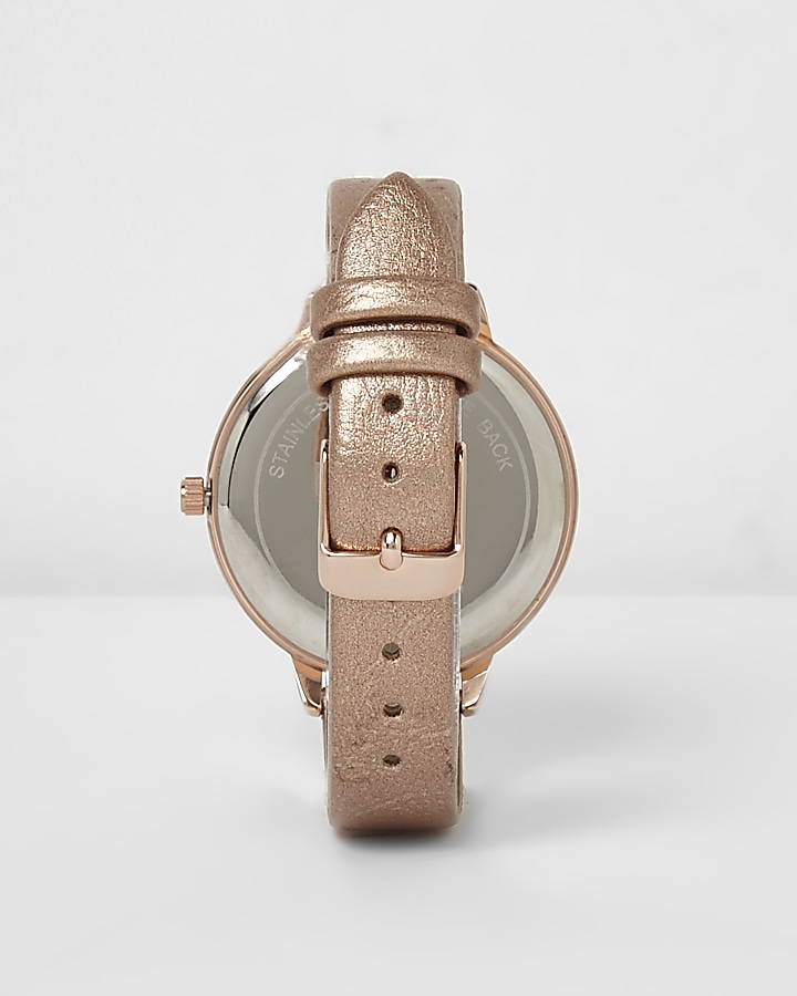 Rose gold tone metallic strap watch