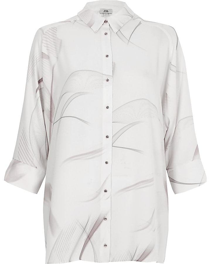Light grey smoke print bow back shirt